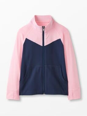 Hanna Andersson Pink and Navy UV Colorblock Full Zip Jacket. 3T